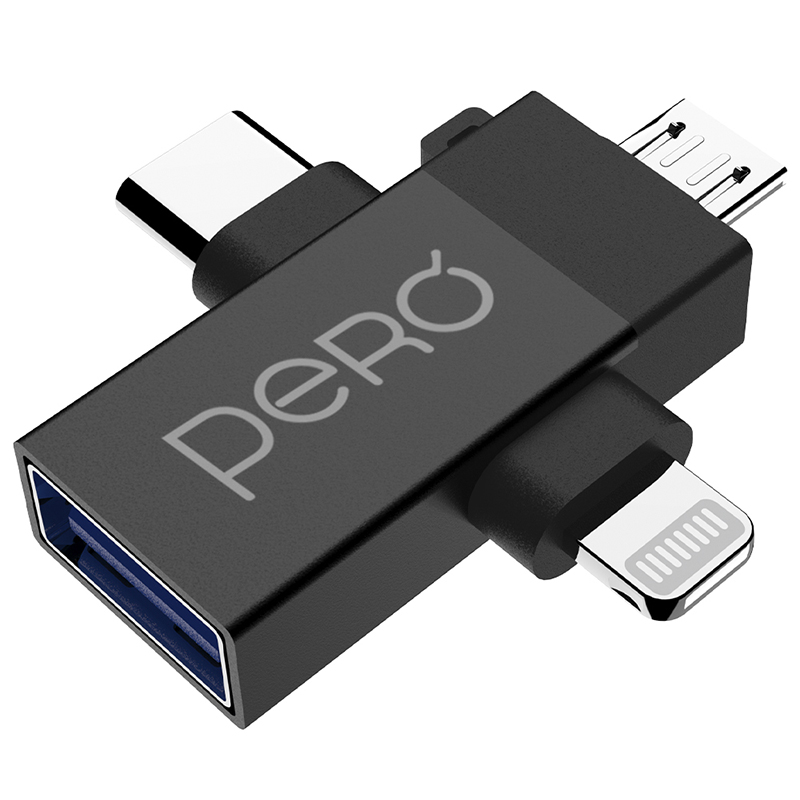 

Аксессуар Pero AD14 OTG USB 3.0 - Lightning + USB-C + MicroUSB Black PRAD14BL, AD14