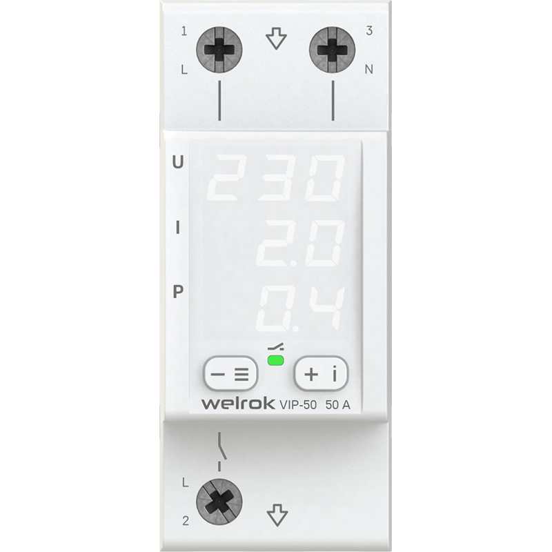 Реле контроля напряжения Welrok VIP-50 White, VIP-50 
Реле контроля напряжения Welrok VIP-50 White, VIP-50