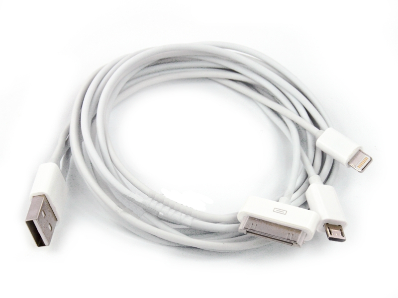 Аксессуар Liberty Project USB 4 в 1 30 pin/8 pin/micro USB/Samsung Tab 1m White SM000031