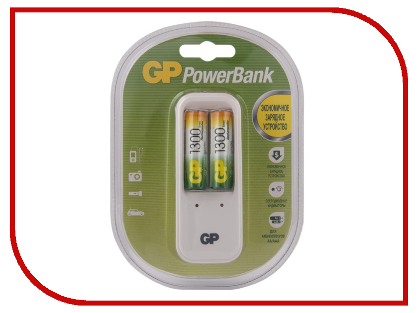 Зарядное устройство GP PowerBank 410GS + 2 ак. AA 1300 mAh (PB410GS130-2CR2)