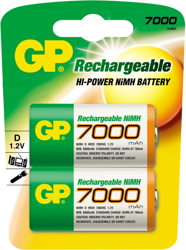 GP Аккумулятор D - GP R20 GP700DHC-2CR2 7000 mAh Ni-MH (2 штуки)