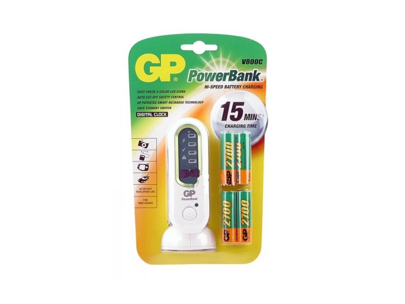 GP Зарядное устройство GP PowerBank V800C + 4 ак. AA 2700 mAh (PB80GS270SA-U4/CR4)