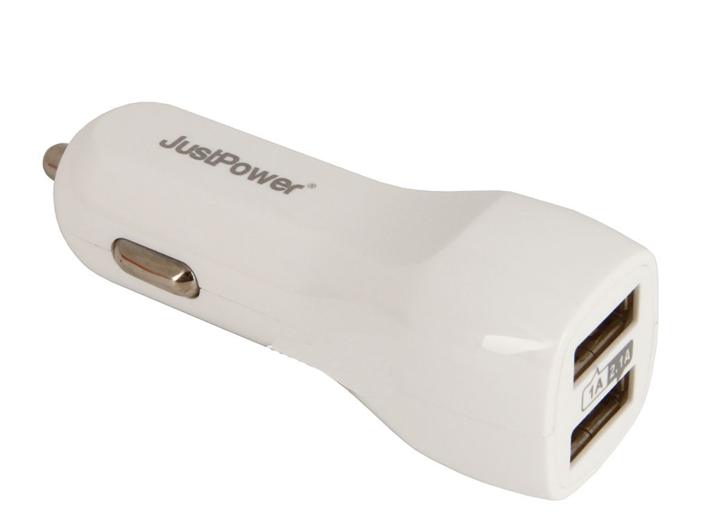  Зарядное устройство JustPower Dual USB Car Charger 2100mA White универсальное