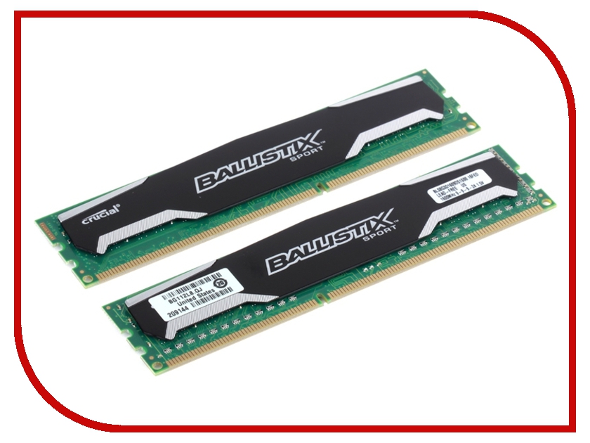 Модуль памяти Crucial Ballistix Sport DDR3 DIMM 1600MHz PC3-12800 CL9 - 16Gb KIT (2x8Gb) BLS2CP8G3D1