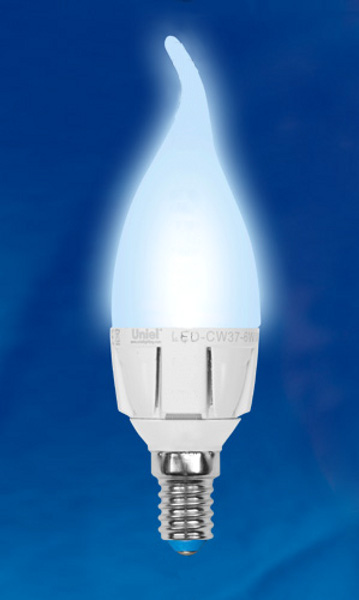 Uniel Лампочка Uniel LED-CW37-6W/NW/E14/FR/DIM ALP01WH свеча на ветру