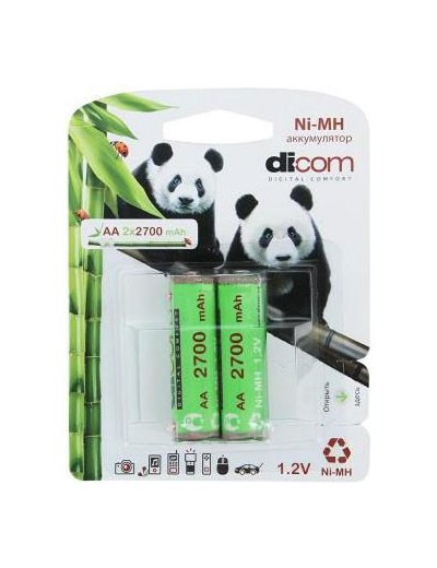 Dicom Аккумулятор AA - Dicom Panda 2700 mAh Ni-MH AA2700mAh (2 штуки)
