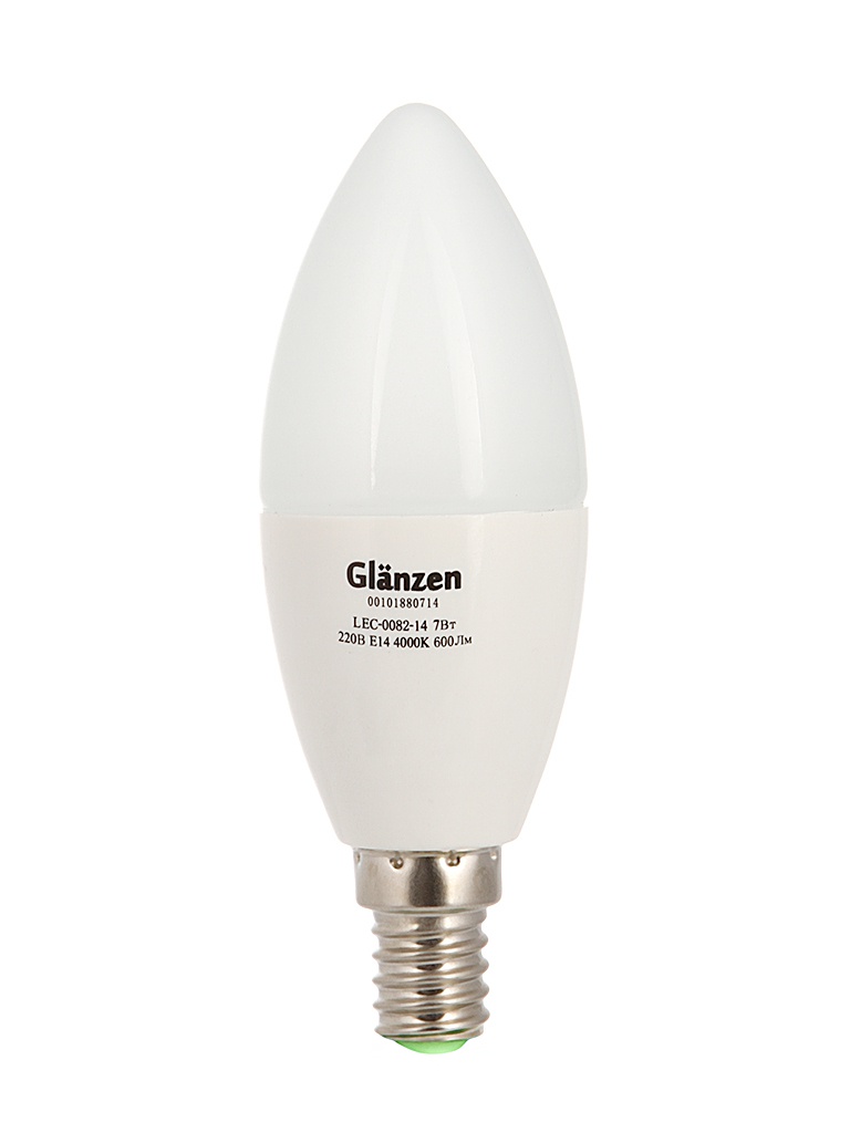  Лампочка GLANZEN LED C37 E14 7W 4000K 220V LEC-0082-14
