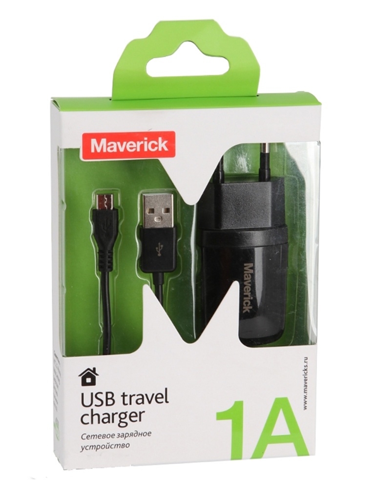  Зарядное устройство Maverick miniUSB Travel Charger 1000mA Colour Box 0787