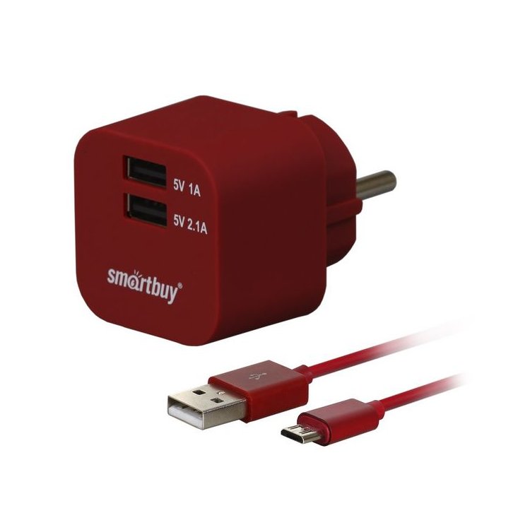 Smartbuy Зарядное устройство SmartBuy Volt Combo 2xUSB 3.1A + MicroUSB SBP-2350 Dark Red