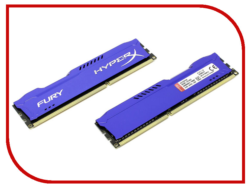Модули памяти HX313C9FK2/8  Модуль памяти Kingston HyperX Fury Blue DDR3 DIMM 1333MHz PC3-10600 CL9 - 8Gb KIT (2x4Gb) HX313C9FK2/8