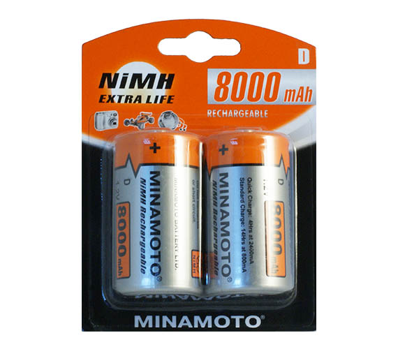  Аккумулятор D - MINAMOTO R20 8000 mAh NiMH (2 штуки)