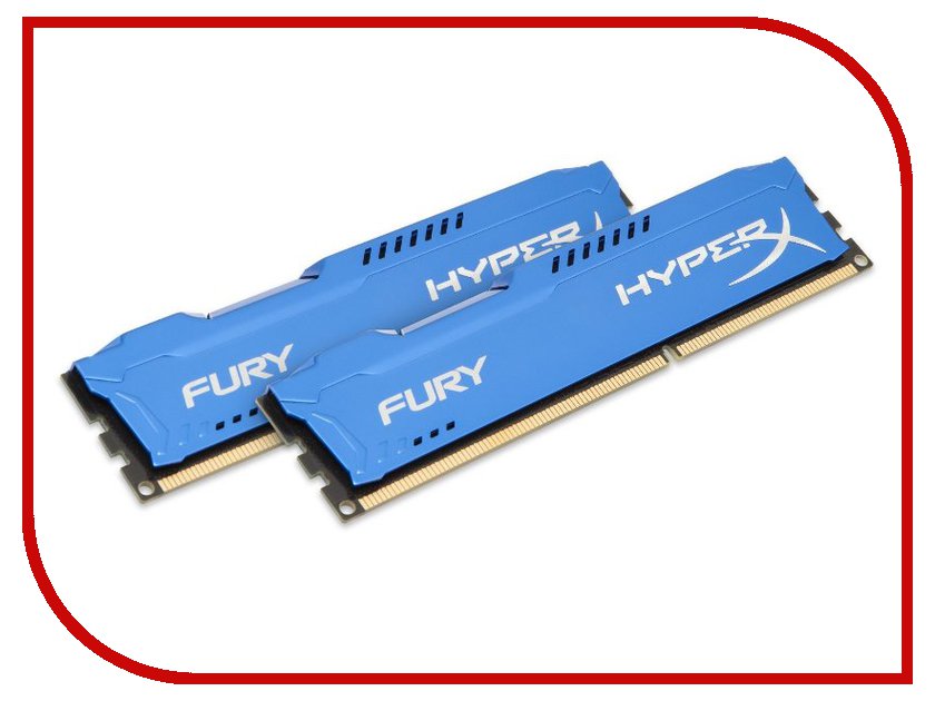 Модули памяти HX316C10FK2/8  Модуль памяти Kingston HyperX Fury Blue DDR3 DIMM 1600MHz PC3-12800 CL10 - 8Gb KIT (2x4Gb) HX316C10FK2/8