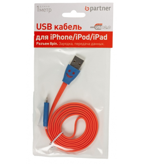 Partner Аксессуар Partner USB 2.0 - 8 pin со смайлом Orange ПР028402