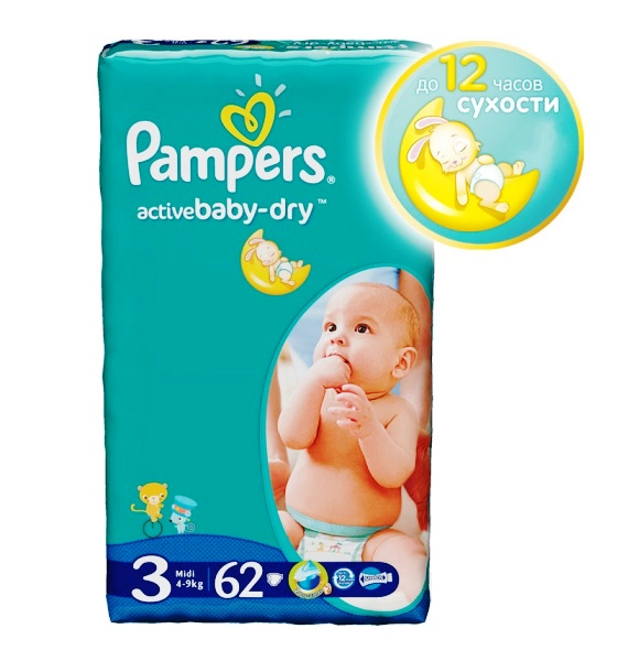  Подгузники Pampers Active Baby-Dry Midi 4-9кг 62шт PA-81500406