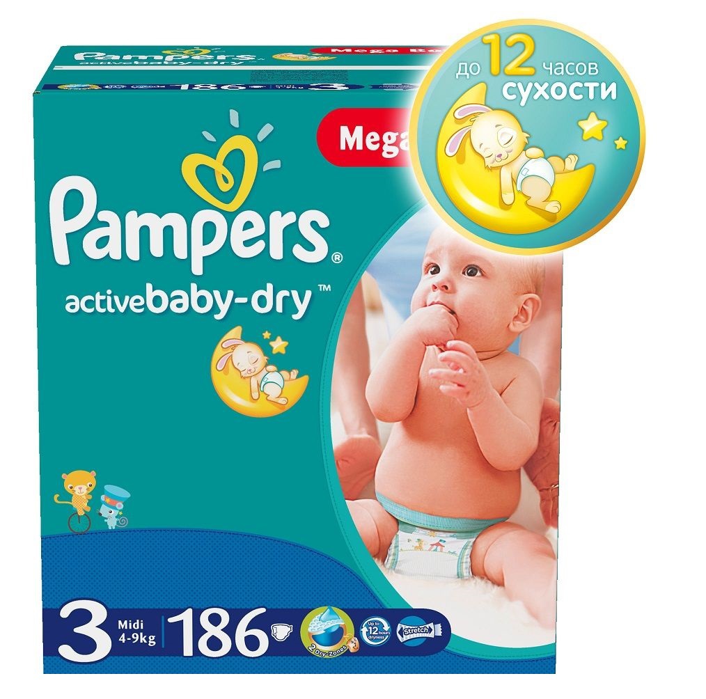  Подгузники Pampers Active Baby-Dry Midi 4-9кг 186шт PA-81522317