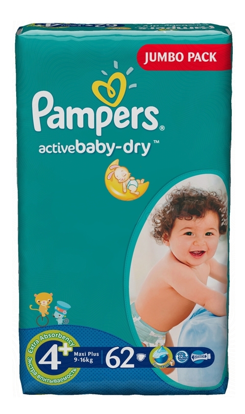 Подгузники Pampers Active Baby-Dry Maxi Plus 9-16кг 62шт PA-81500491