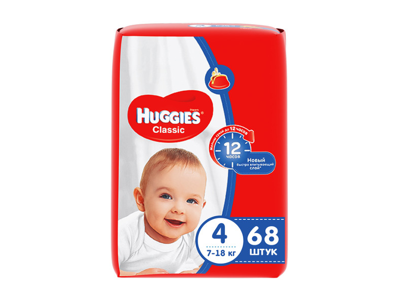 Huggies - Подгузник Huggies Classic 4 7-18кг 68шт 2603357241