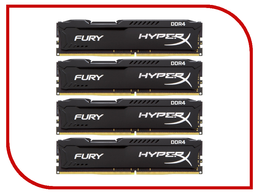  Kingston HyperX Fury Black DDR4 DIMM 2400MHz PC4-19200 CL15 - 32Gb KIT (4x8Gb) HX424C15FBK4 / 32