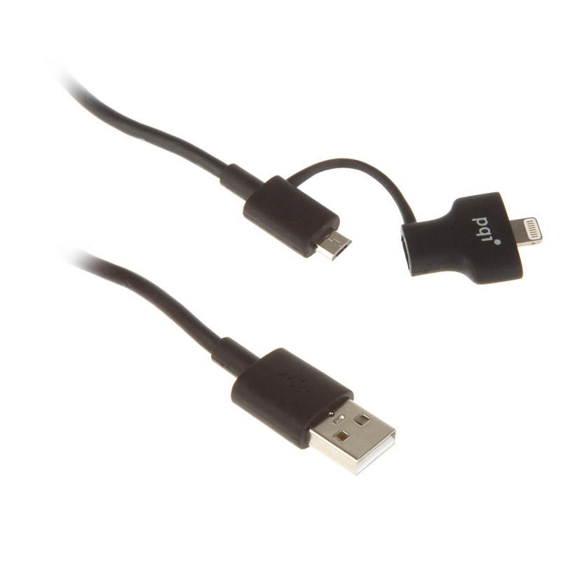 PQI Аксессуар PQI USB to Lightning/MicroUSB 15cm for iPhone/iPad/iPod Black PQI-iCABLE-DuPlug15-BK