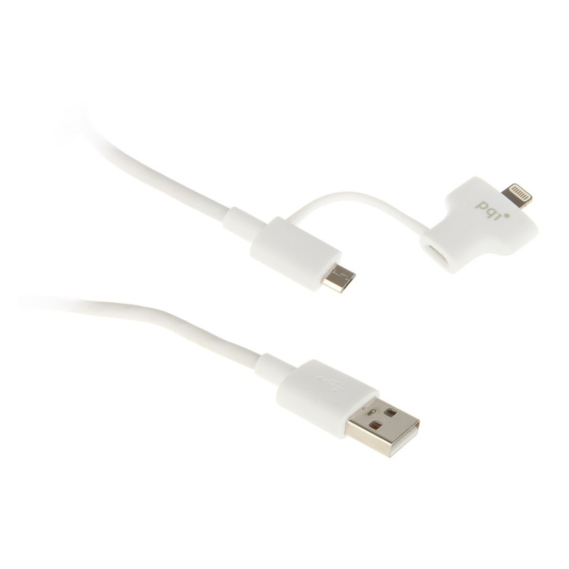 PQI Аксессуар PQI USB to Lightning/MicroUSB 15cm for iPhone/iPad/iPod White PQI-iCABLE-DuPlug15-WH