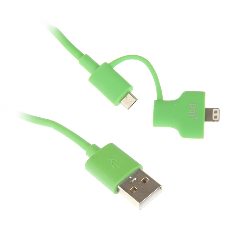 PQI Аксессуар PQI USB to Lightning/MicroUSB 90cm for iPhone/iPad/iPod Green PQI-iCABLE-DuPlug90-GN