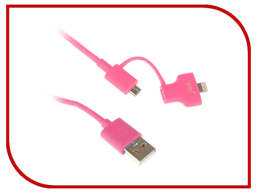 Аксессуар PQI USB to Lightning/MicroUSB 90cm для iPhone/iPad/iPod Pink PQI-iCABLE-DuPlug90-PK