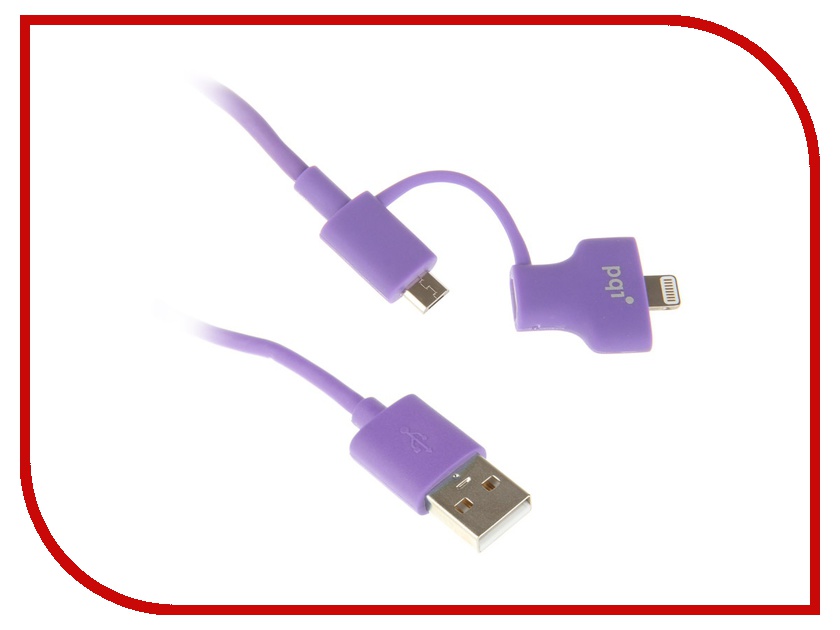  PQI USB to Lightning / MicroUSB 90cm  iPhone / iPad / iPod Purple PQI-iCABLE-DuPlug90-PP