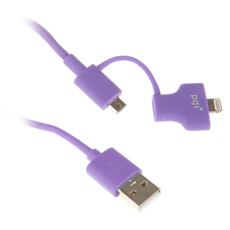 PQI Аксессуар PQI USB to Lightning/MicroUSB 90cm for iPhone/iPad/iPod Purple PQI-iCABLE-DuPlug90-PP