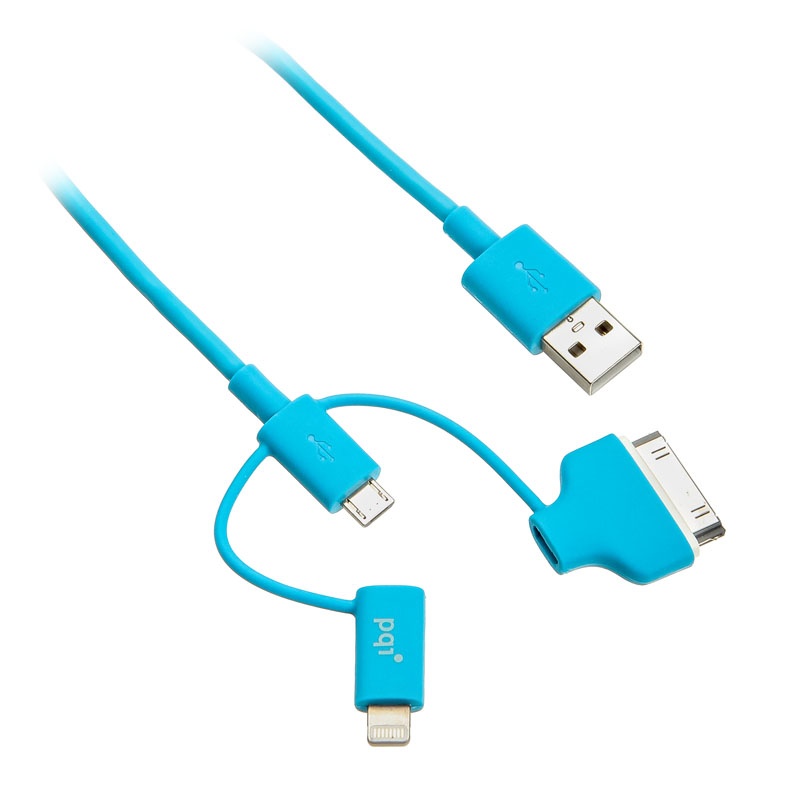 PQI Аксессуар PQI Multi Plug USB to Lightning/MicroUSB/30 pin M 90cm for iPhone/iPad/iPod Blue PQI-iCABLE-MULTIPLUG-BL