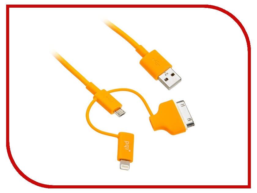  PQI Multi Plug USB to Lightning / MicroUSB / 30 pin M 90cm for iPhone / iPad / iPod Orange PQI-iCABLE-MULTIPLUG-OR