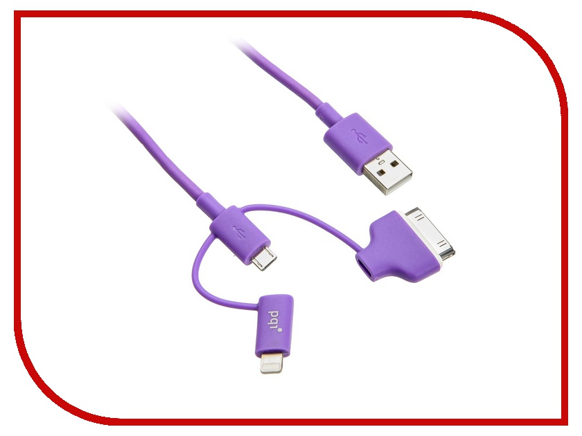  PQI Multi Plug USB to Lightning / MicroUSB / 30 pin M 90cm for iPhone / iPad / iPod Purple PQI-iCABLE-MULTIPLUG-PP