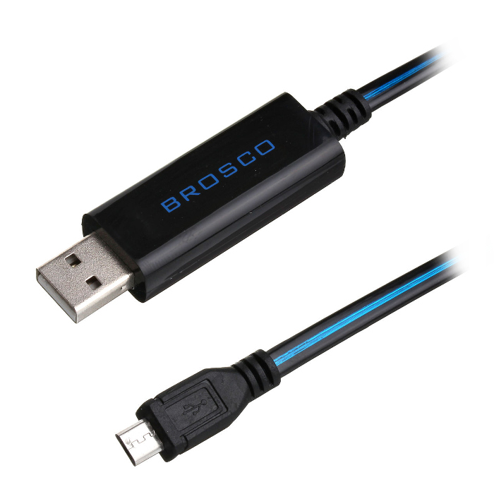  Аксессуар BROSCO USB - Micro USB Flashing Black-Blue