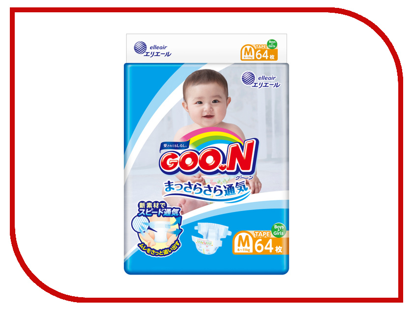 Подгузники Goo.N M 6-11кг 64шт 4902011751338