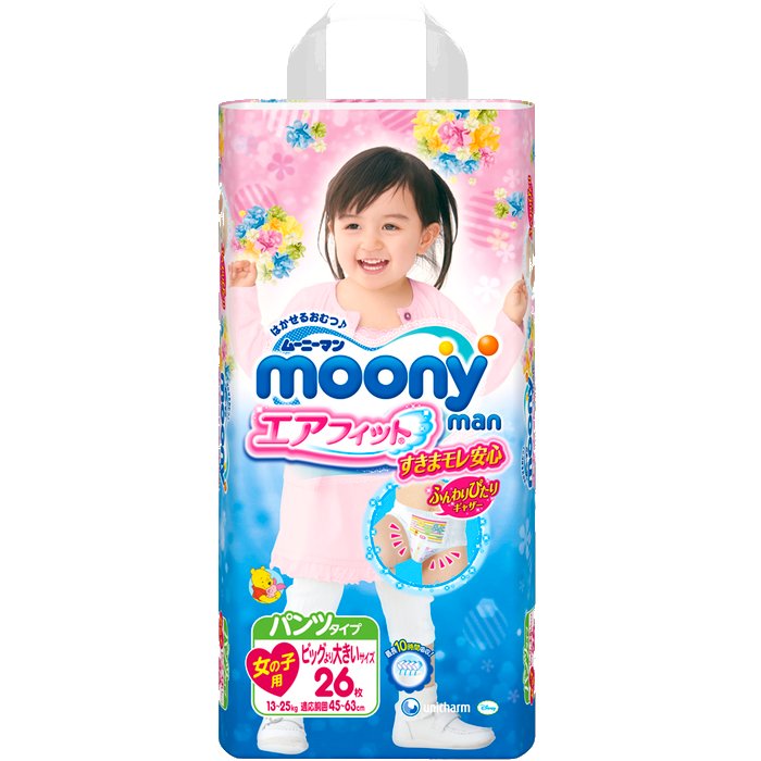 Moony - Подгузник Moony Unicharm XL 13-25кг 26шт для девочек 4903111168453