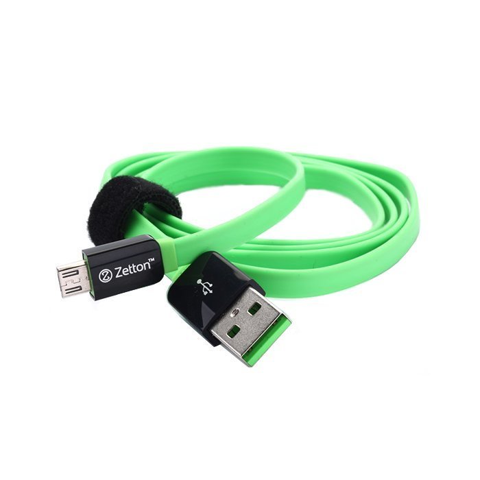  Аксессуар Zetton Flat Micro USB Black-Green ZTLSUSBFCMCBG