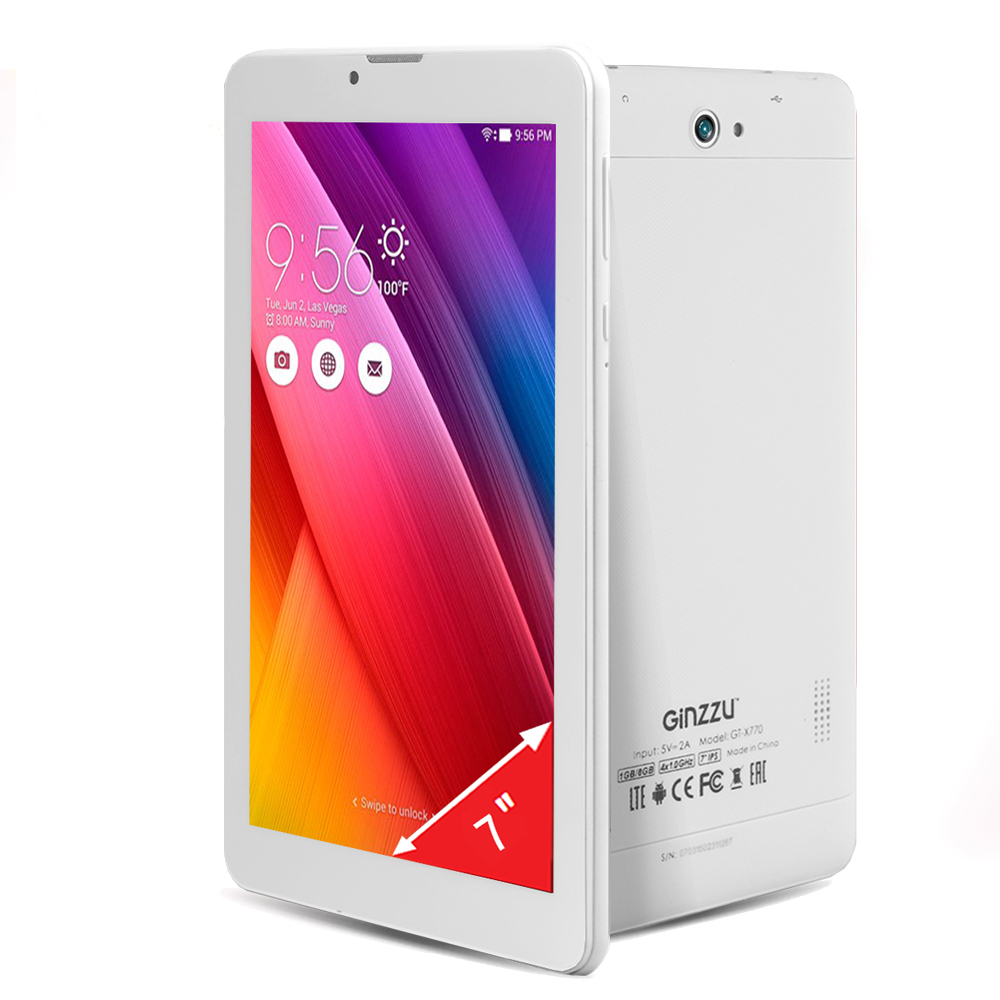 Ginzzu GT-X770 White MTK8735M 1.0 GHz/1024Mb/8Gb/GPS/LTE/Wi-Fi/Bluetooth/Cam/7.0/1024x600/Android