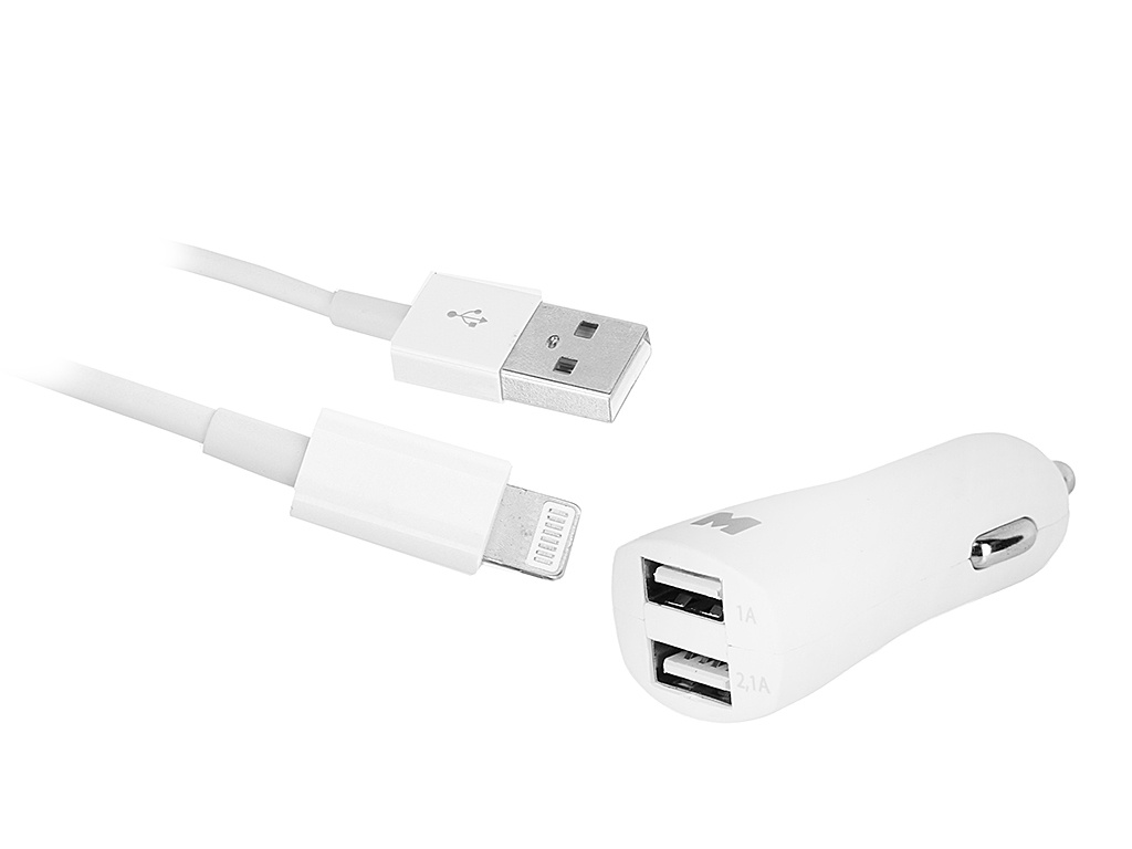  Зарядное устройство Maverick 2xUSB Lightning/Apple iPhone 5/5S/5C/6/6 Plus/6S/iPad Air/Mini White 1074