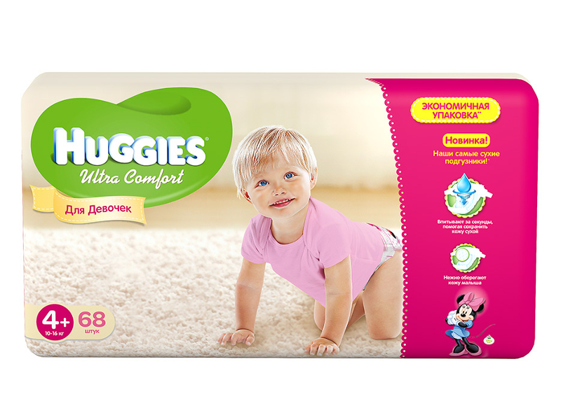 Huggies - Подгузник Huggies Ultra Comfort 4+ 10-16кг 68шт для девочек 9403446