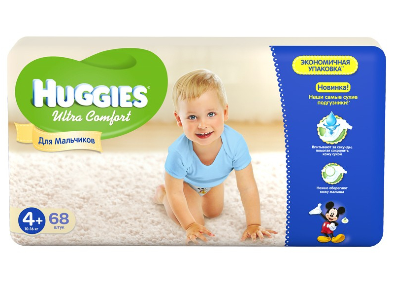 Huggies - Подгузник Huggies Ultra Comfort 4+ 10-16кг 68шт для мальчиков 9403445