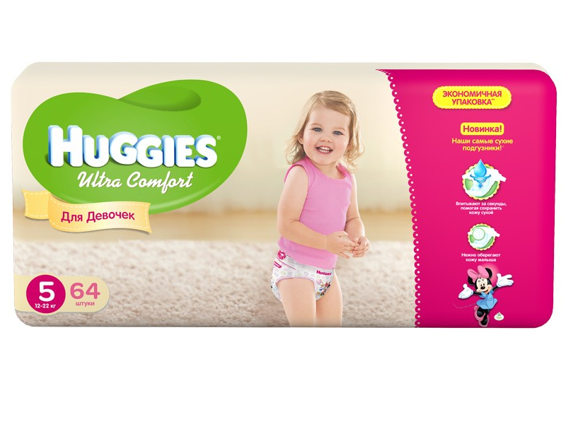 Huggies - Подгузник Huggies Ultra Comfort 5 12-22кг 64шт для девочек 9402546