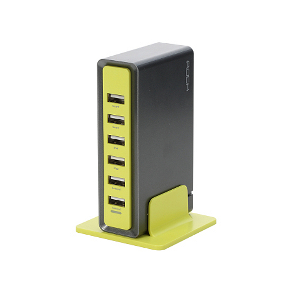  Зарядное устройство ROCK Rocket Desktop Charger 6xUSB 5V 8A Grey-Yellow 89833