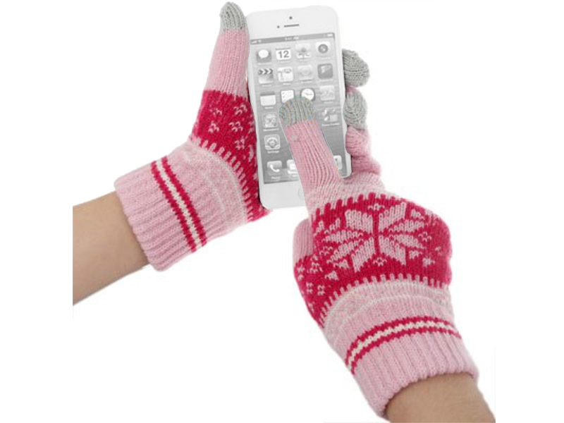  Теплые перчатки для сенсорных дисплеев Fototo Снежинка Pink