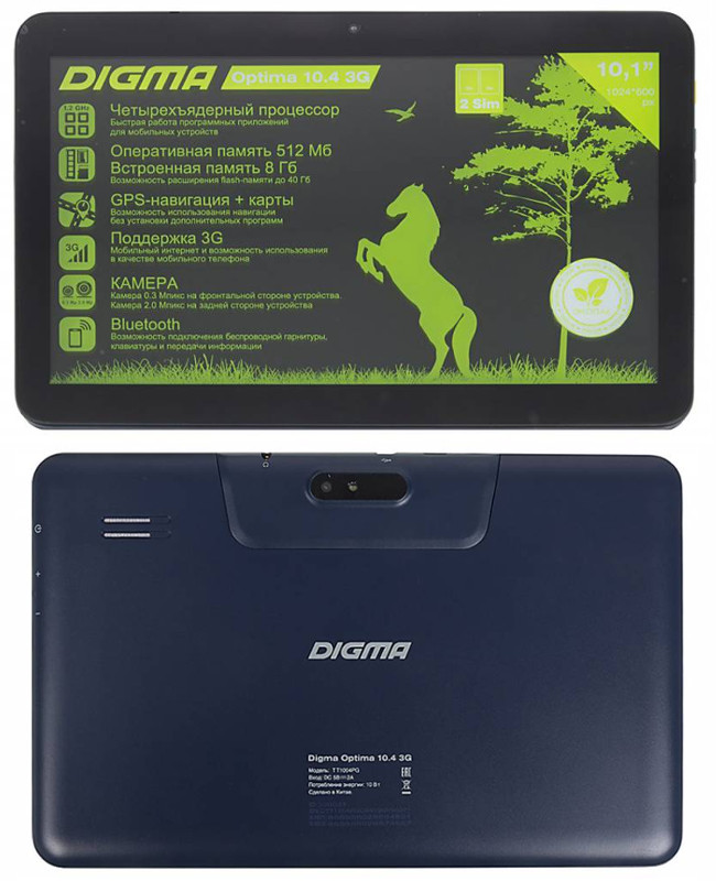 Digma Optima 10.4 3G TT1004PG Dark-Blue 308021 Spreadtrum SC7731 1.2 GHz/512Mb/8Gb/3G/Wi-Fi/Bluetooth/GPS/Cam/10.1/1024x600/Android