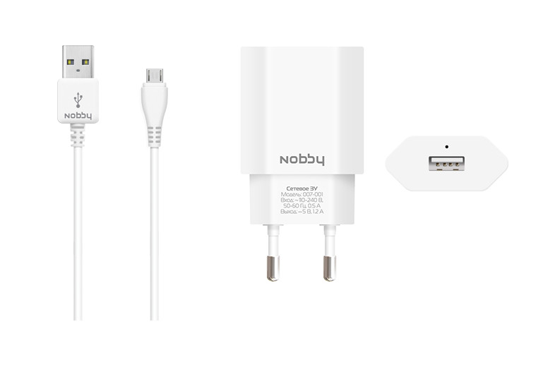  Зарядное устройство Nobby Comfort 007-001 USB 1.2A 1.2m White 08824