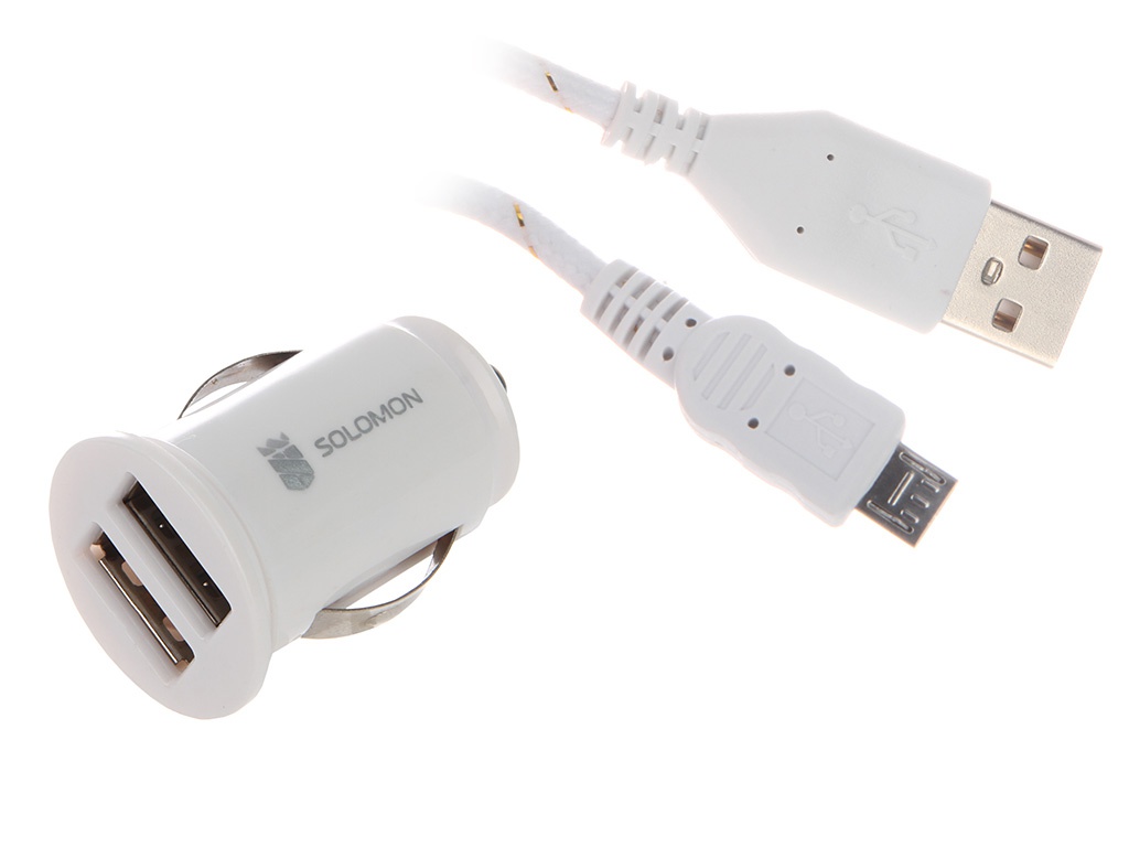 Solomon Зарядное устройство Solomon Micro USB 1-2.1A 2 USB White