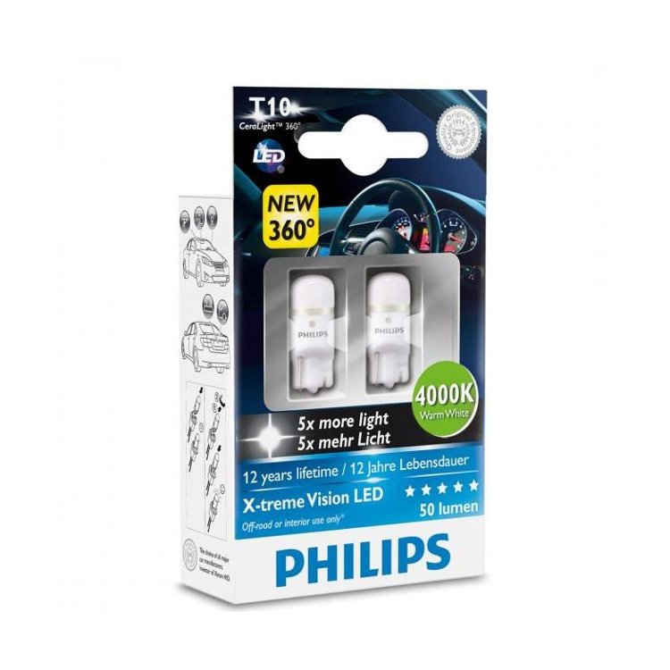 Philips Светодиодная лампа Philips T10 W5W 4000K 12799 4000KX2 (2 штуки)