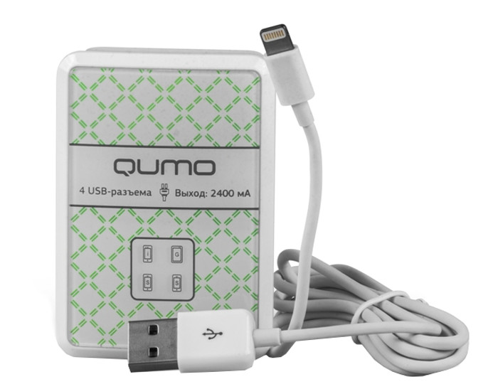 QUMO Electronics Зарядное устройство Qumo 4 USB + MFI APPLE 8pin White 20058