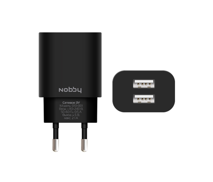  Зарядное устройство Nobby Comfort 010-001 2xUSB 2.1A (1/1A) SoftTouch Black