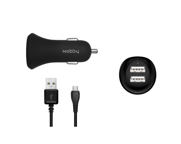  Зарядное устройство Nobby Comfort 008-001 2xUSB 2.4А (1.2/1.2A) + кабель microUSB 1.2m SoftTouch Black