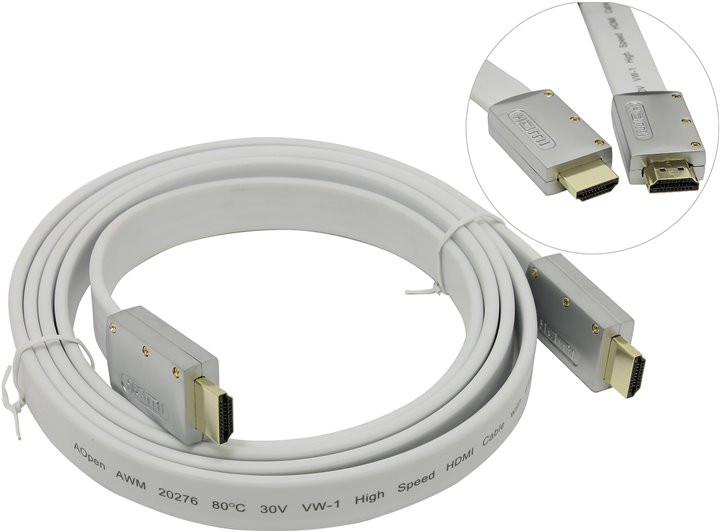 AOpen Аксессуар AOpen HDMI 19M 1.8m Silver-White ACG545A_W-1.8M